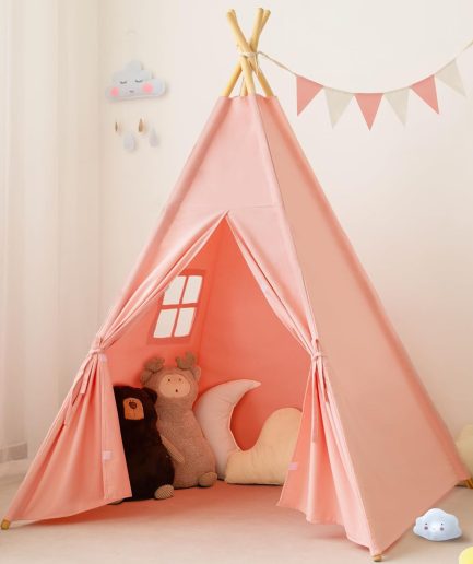 Teepee Tent for Kids-Portable Children Play Tent Indoor Outdoor (Pink)