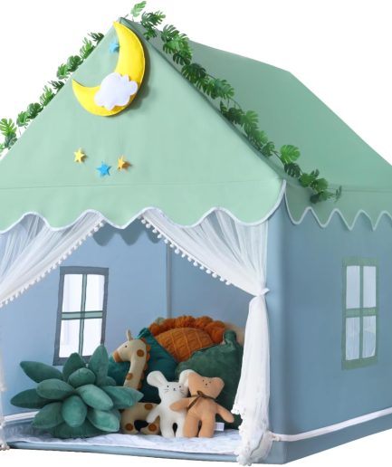 Kid Tent with Mat, Star Lights - Kids Play Tents for Toddlers Kids Tents Indoor Playhouse - Princess Tent for Girls Toy House Gift (Green with Mesh)