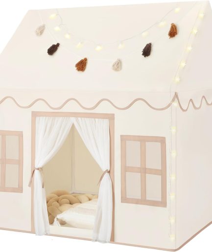 Kids Play Tent Indoor: with Mat, Tassel Garland, Star Lights - Toddler Girl Tent Indoor Playhouse for Toddlers Kids Toys for Boy Girl Birthday Gift