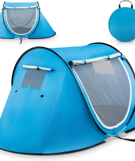 Pop Up Tent - Portable Tent for Camping 2 Person Pop Up with Double Doors - Water-Resistant and UV Protection - Foldable Cabana with Zipper and Carrying Bag - Sky Blue, 88.6"x47.2"x37.4"