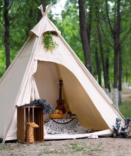 Cotton Canvas Camping Pyramid Tent for 2~3 Person