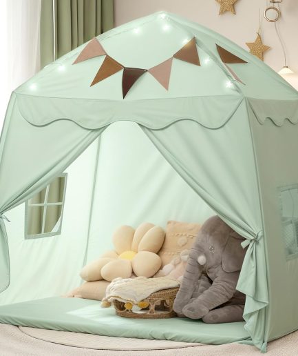 Extra Large Toddler Play Tent & Kids Tent Play Tents with Flags & Star Lights, Portable & Foldable Teepee, Bed Canopy for Boys & Girls, Indoor Outdoor  Dome Tents Playhouse, 59x39x59 in,Green