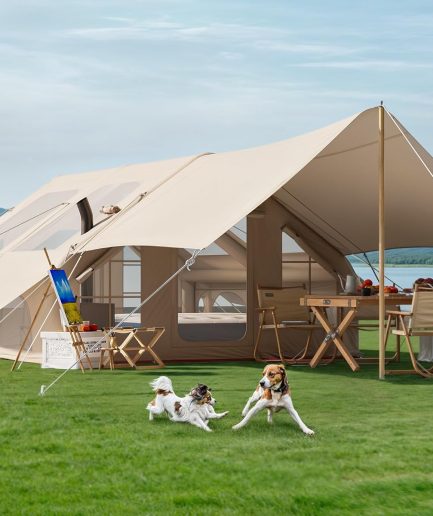 Inflatable Camping Tent with Pump & Awning, 8-14 Person Air Tents for Camping Adult, Large Waterproof Oxford Family Glamping Tent, Quick Setup Big Tent for Outdoor Camping