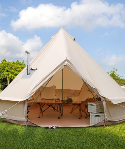 Luxury Cotton Bell Tent, Yurt Canvas Tent with Stove Jack, 4/6/8 Person Family 4 Season Camping