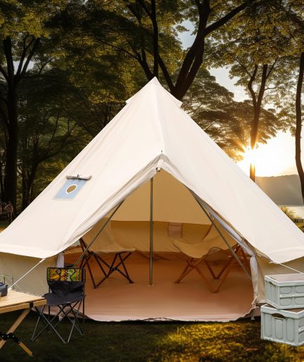 Luxury Cotton Bell Tent, Yurt Canvas Tent with Stove Jack, 4/6/8 Person Family 4 Season Camping
